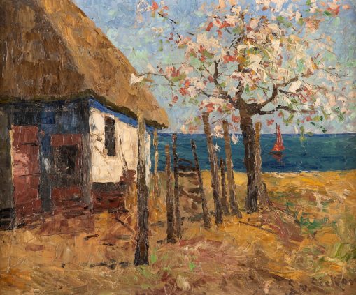 Elisabeth von Eicken, Kirschblüte am Saaler Bodden Öl auf Leinwand auf Hartfaser kaschiert, Um 1915 450 x 565 mm