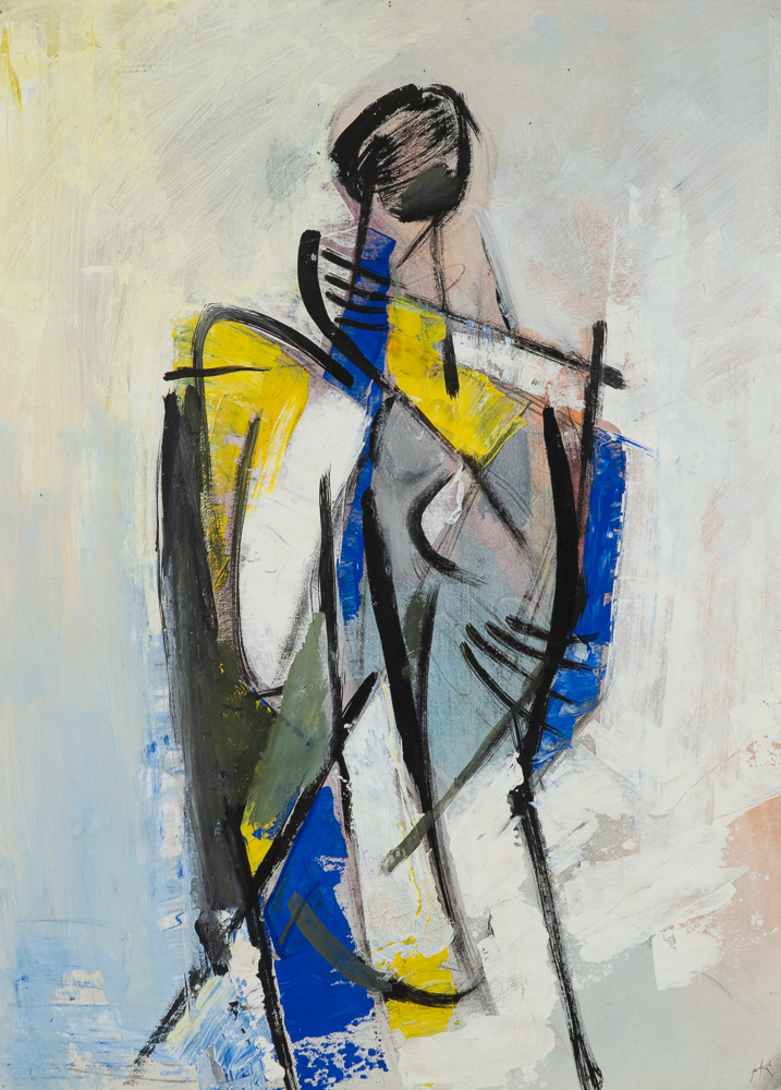 Hans Kinder, Bewegung (Marcel-Marceau-Zyklus), 1970, Mischtechnik, 56 x 41 cm